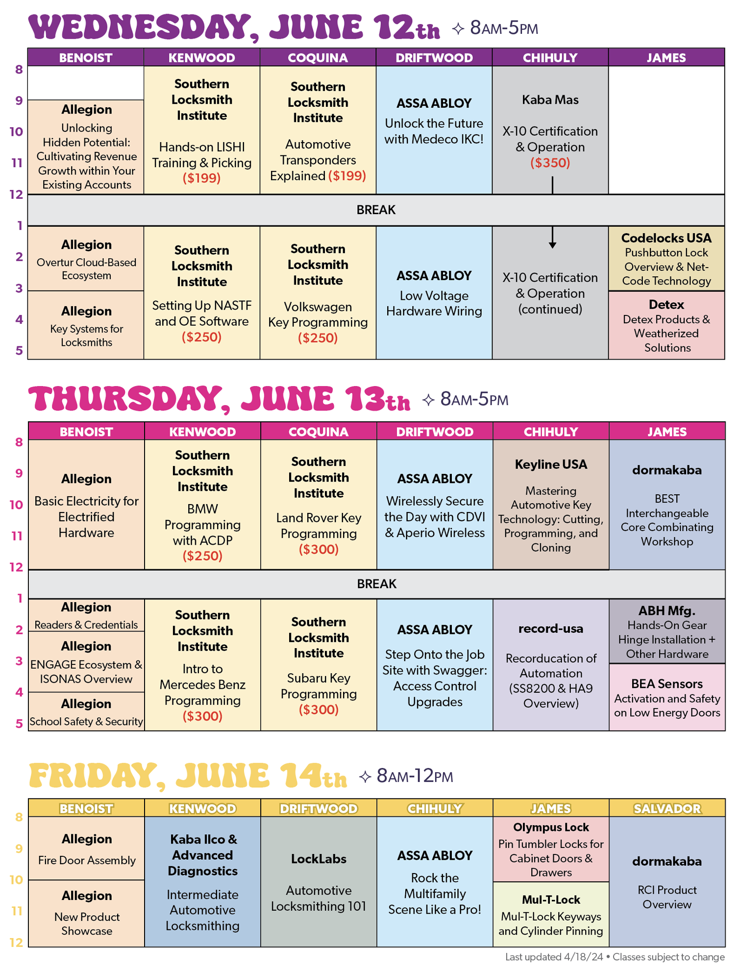 Learning Expo Course Schedule